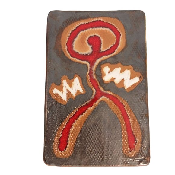 Abstract Pottery Wall Hanging Dancing Red Clay Marked - Picture 2 of 6